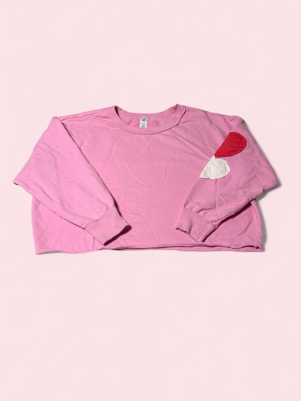 JoyLab Pink Pullover Cropped Sweatshirt with Heart Patches